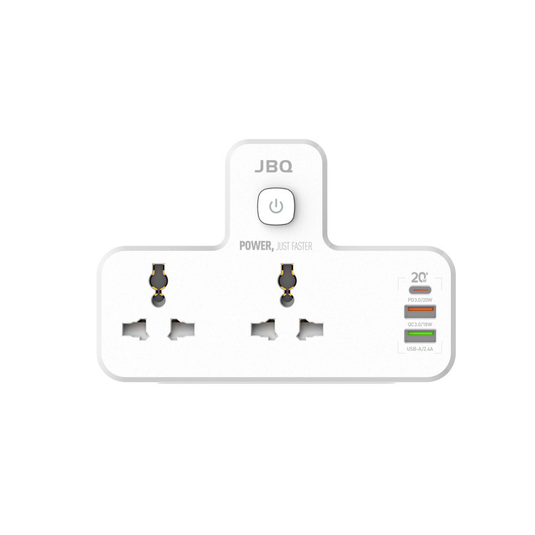 چندراهی برق و شارژر دیواری JBQ مدل SC2311 با 2 پریز برق، USB-C PD، QC3.0 و چراغ خواب لمسی