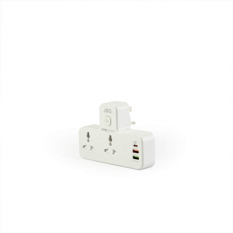 چندراهی برق و شارژر دیواری JBQ مدل SC2311 با 2 پریز برق، USB-C PD، QC3.0 و چراغ خواب لمسی