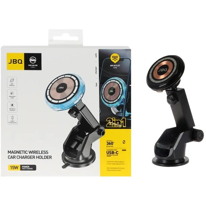 هولدر و شارژر وایرلس مگنتی خودرو JBQ مدل HLC-525 با توان 15 وات (2in1)